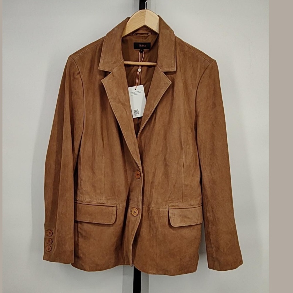 Quince Women 100% Suede Blazer Pecan Brown Outerwear L - Picture 11 of 11